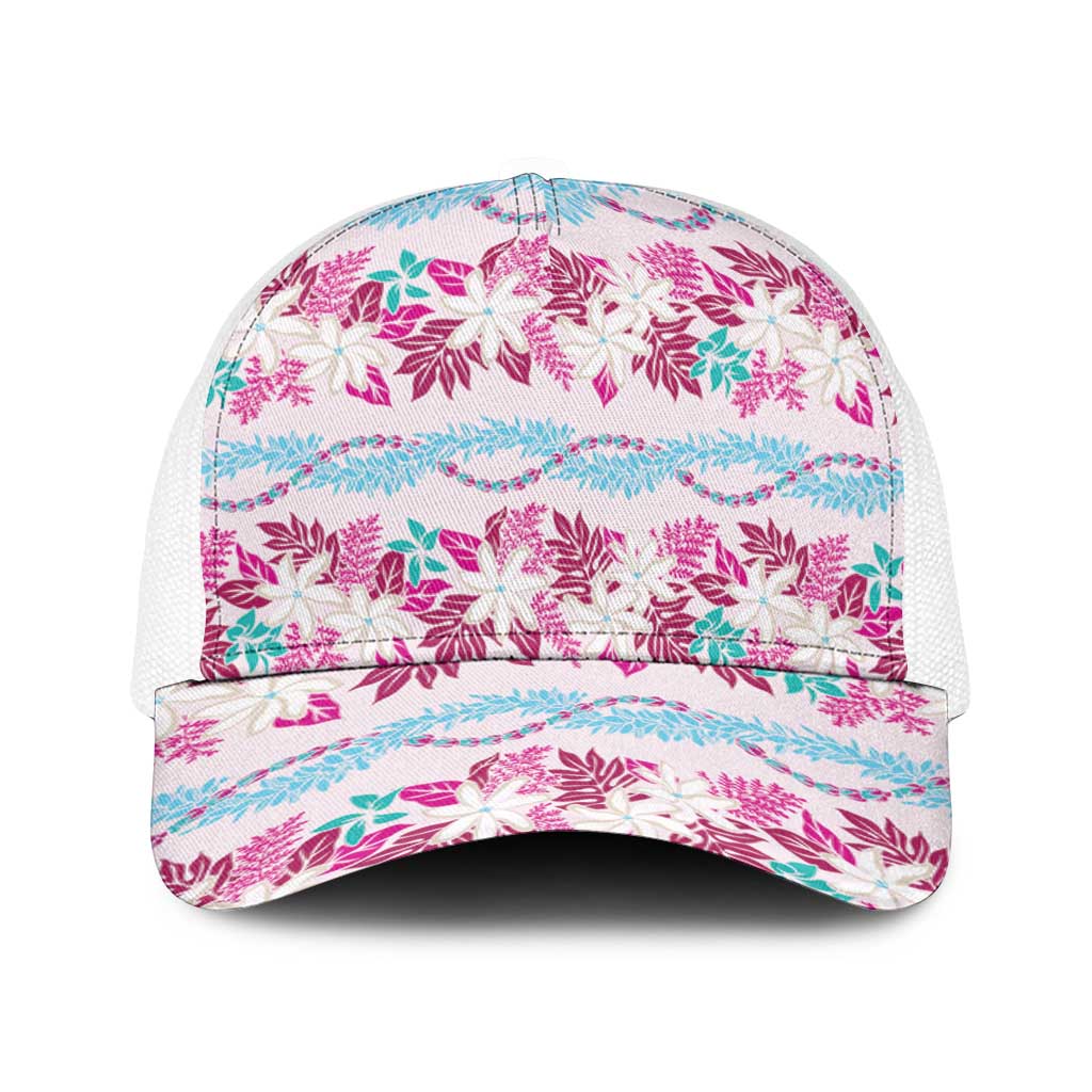 Monstera Tiare Plumeria Lei Pattern Baseball Net Cap Pink Version LT01 One Size White Pink - Polynesian Pride