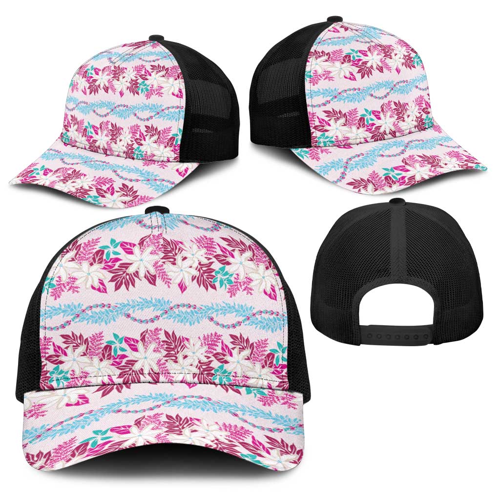 Monstera Tiare Plumeria Lei Pattern Baseball Net Cap Pink Version LT01 - Polynesian Pride
