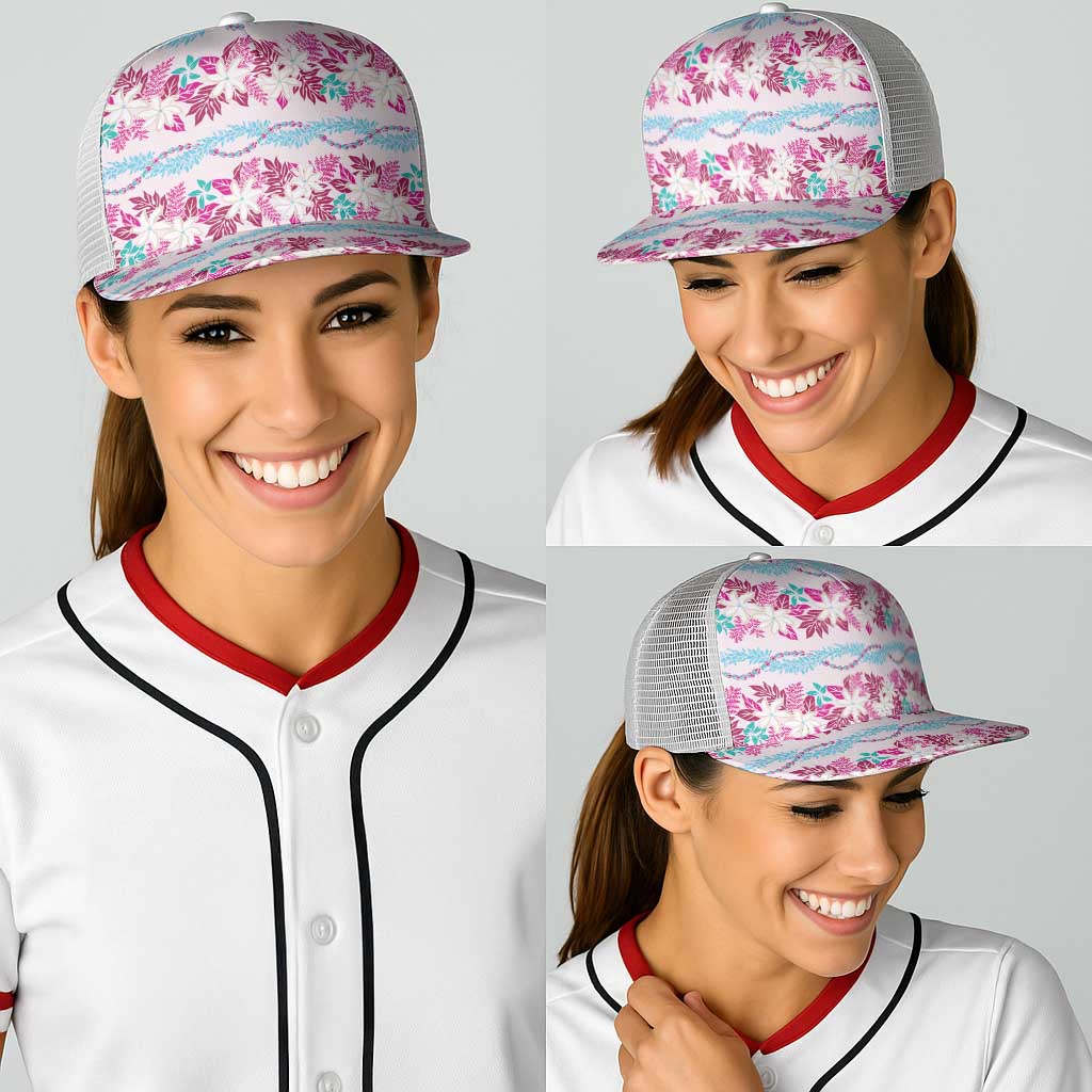 Monstera Tiare Plumeria Lei Pattern Baseball Net Cap Pink Version LT01 - Polynesian Pride