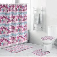 Monstera Tiare Plumeria Lei Pattern Bathroom Set Pink Version LT01 Bathroom Set (4 pcs) Pink - Polynesian Pride