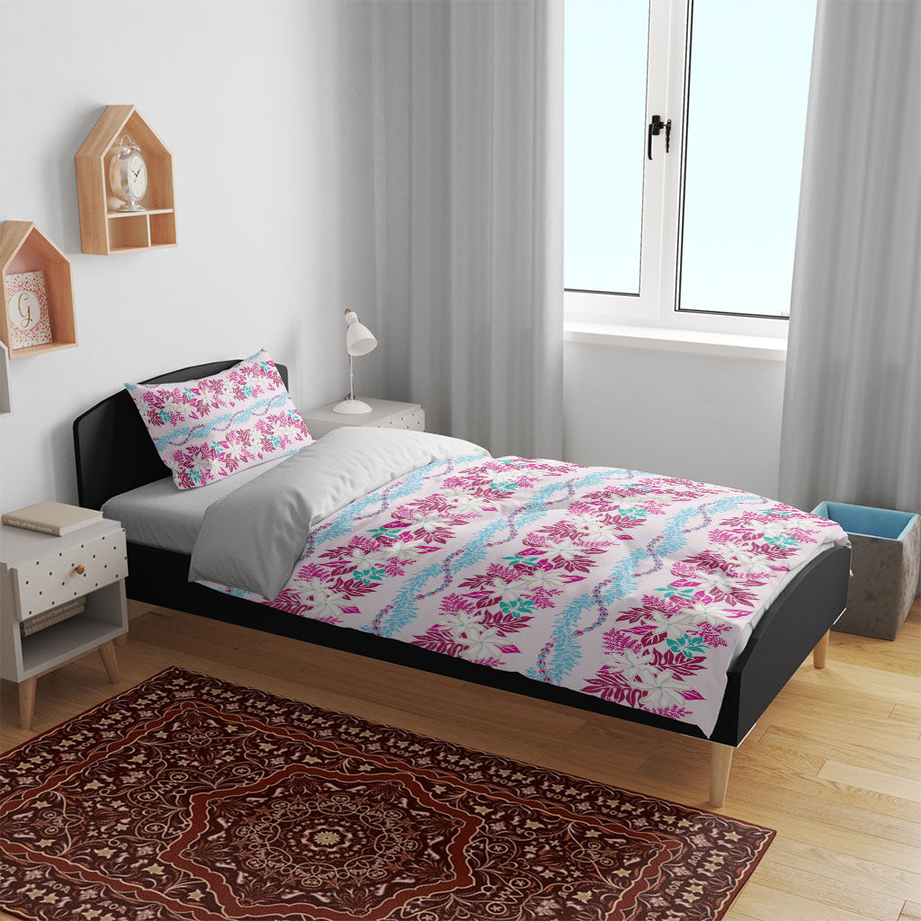 Monstera Tiare Plumeria Lei Pattern Bedding Set Pink Version LT01 - Polynesian Pride