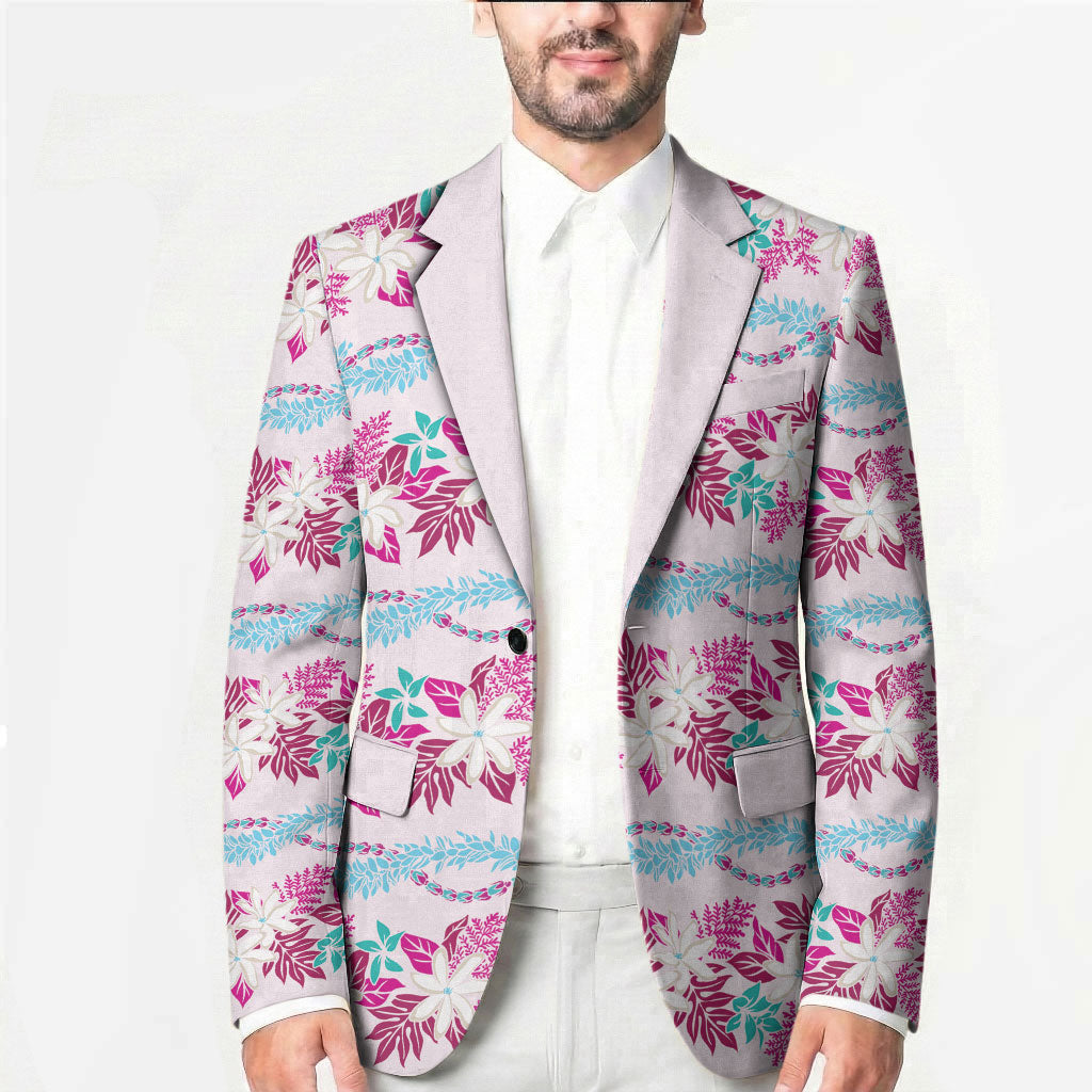 Monstera Tiare Plumeria Lei Pattern Blazer Pink Version LT01 - Polynesian Pride