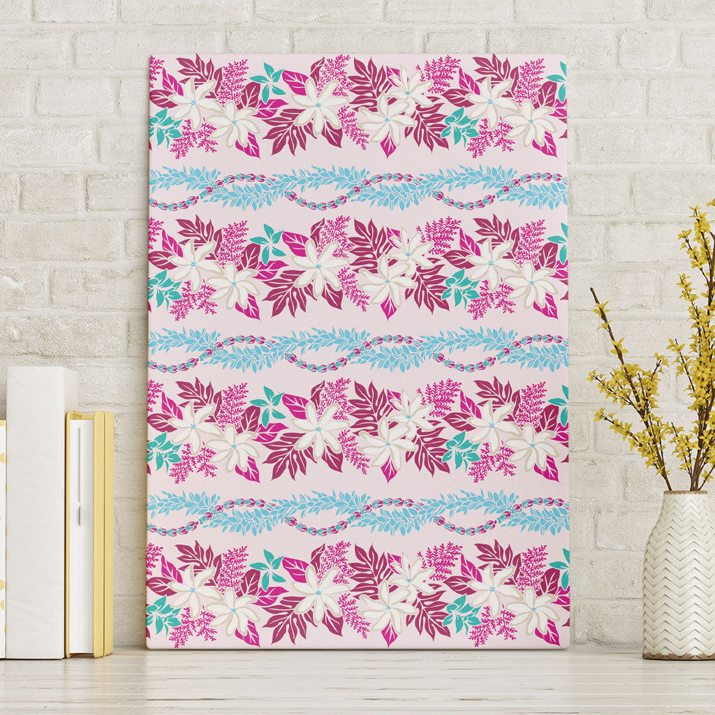 Monstera Tiare Plumeria Lei Pattern Canvas Wall Art Pink Version LT01 Without Frame Pink - Polynesian Pride