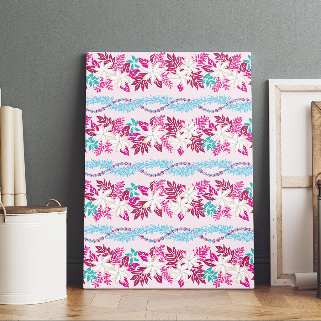 Monstera Tiare Plumeria Lei Pattern Canvas Wall Art Pink Version LT01 - Polynesian Pride