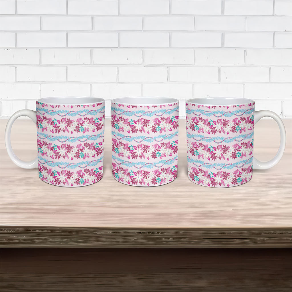 Monstera Tiare Plumeria Lei Pattern Ceramic Mug Pink Version LT01 - Polynesian Pride