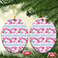 Monstera Tiare Plumeria Lei Pattern Ceramic Ornament Pink Version LT01 Oval Pink - Polynesian Pride