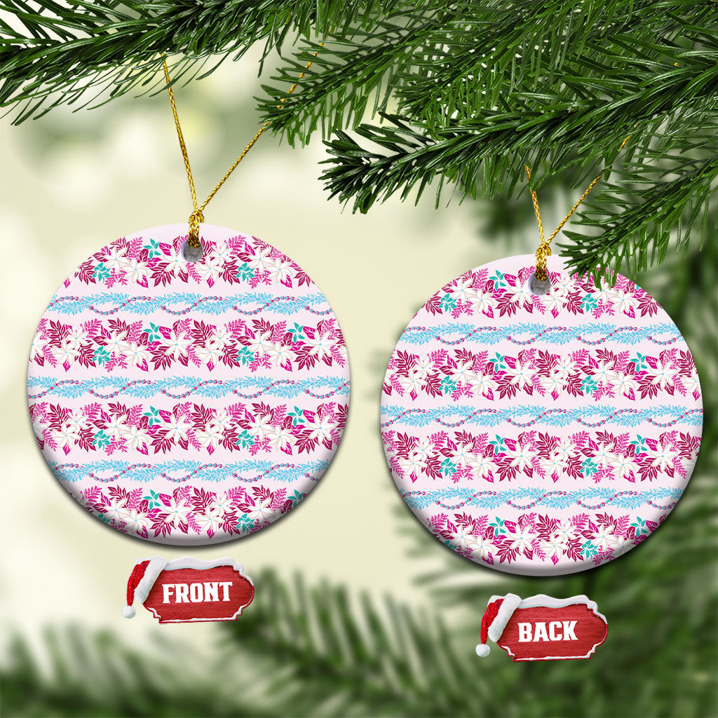 Monstera Tiare Plumeria Lei Pattern Ceramic Ornament Pink Version