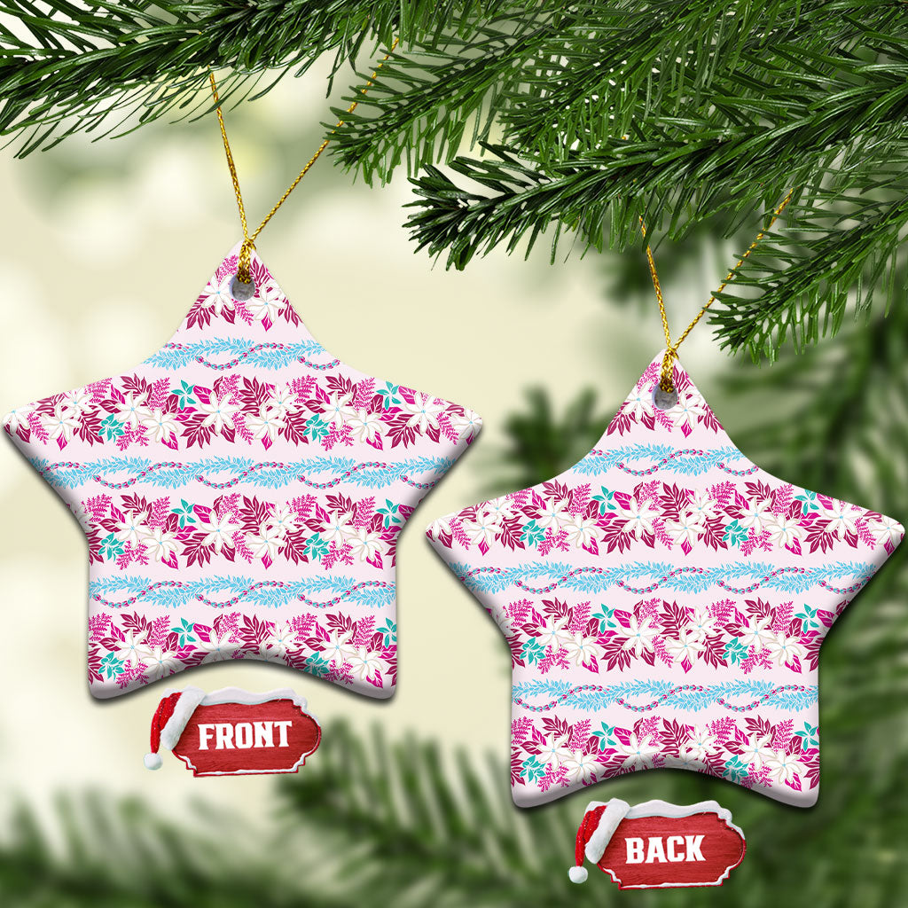 Monstera Tiare Plumeria Lei Pattern Ceramic Ornament Pink Version LT01 Star Pink - Polynesian Pride