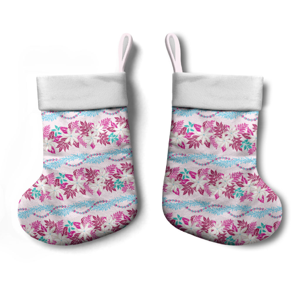 Monstera Tiare Plumeria Lei Pattern Christmas Stocking Pink Version LT01 - Polynesian Pride