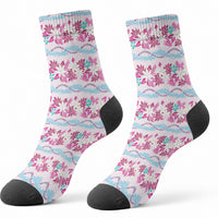 Monstera Tiare Plumeria Lei Pattern Crew Socks Pink Version