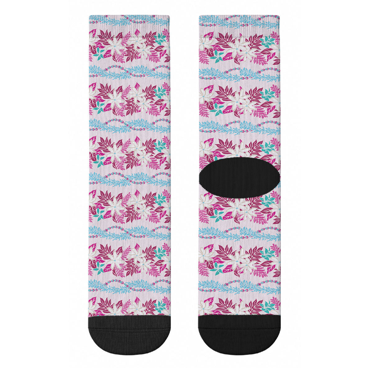 Monstera Tiare Plumeria Lei Pattern Crew Socks Pink Version