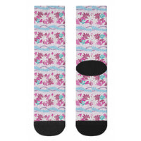 Monstera Tiare Plumeria Lei Pattern Crew Socks Pink Version