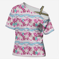 Monstera Tiare Plumeria Lei Pattern Cross Shoulder Shirt Pink Version LT01 Female Pink - Polynesian Pride