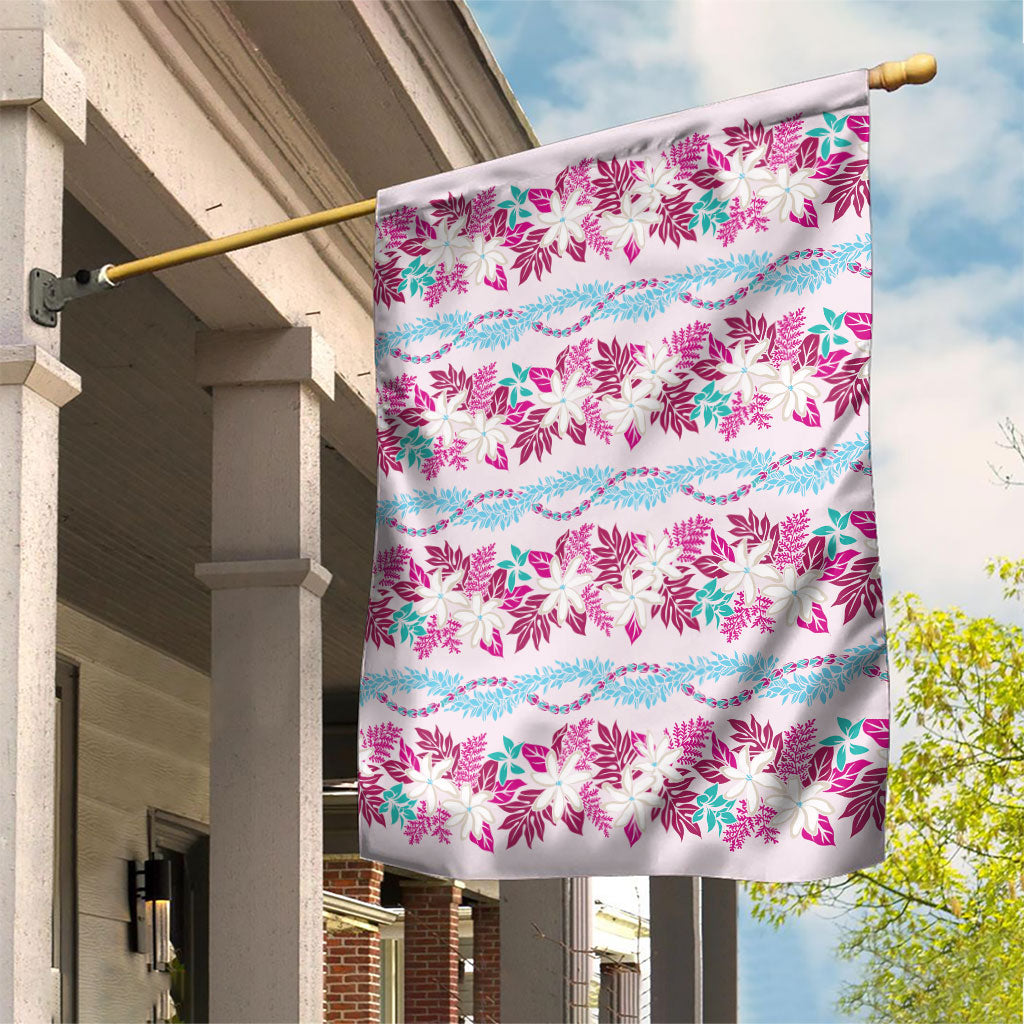 Monstera Tiare Plumeria Lei Pattern Garden Flag Pink Version