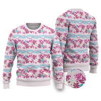 Monstera Tiare Plumeria Lei Pattern Ugly Christmas Sweater Pink Version LT01 Pink - Polynesian Pride