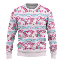 Monstera Tiare Plumeria Lei Pattern Ugly Christmas Sweater Pink Version LT01 - Polynesian Pride