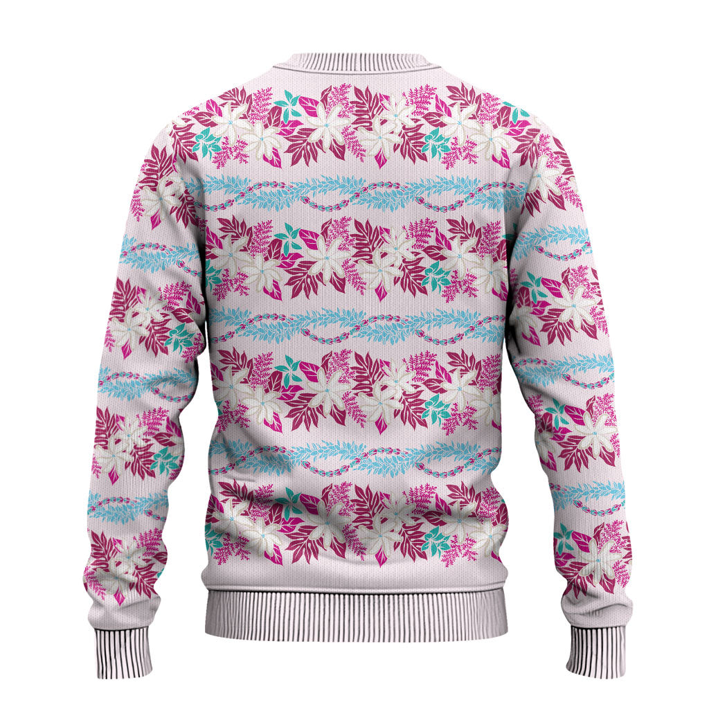 Monstera Tiare Plumeria Lei Pattern Ugly Christmas Sweater Pink Version LT01 - Polynesian Pride