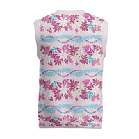 Monstera Tiare Plumeria Lei Pattern Christmas Knitted V-Neck Vest Pink Version LT01 - Polynesian Pride