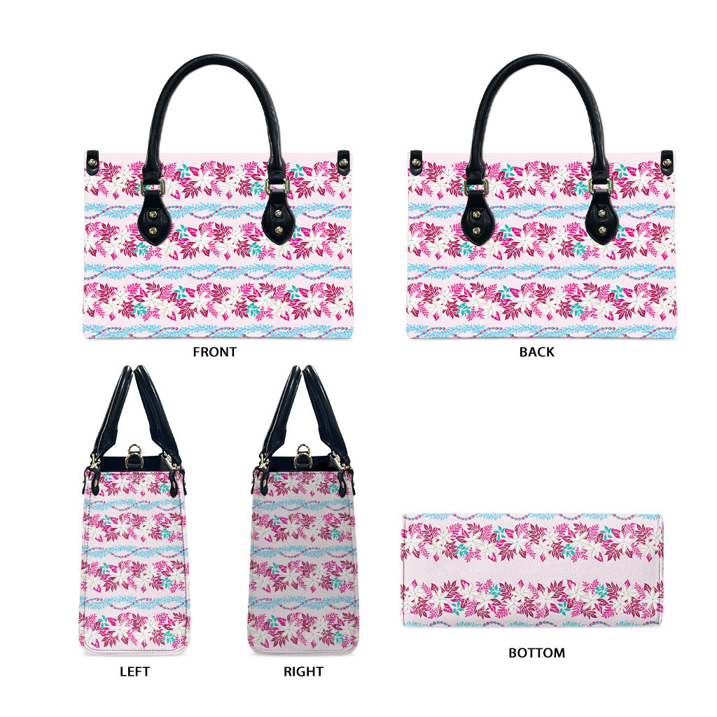 Monstera Tiare Plumeria Lei Pattern Leather Bag Pink Version LT01 - Polynesian Pride