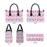 Monstera Tiare Plumeria Lei Pattern Leather Bag Pink Version LT01 - Polynesian Pride