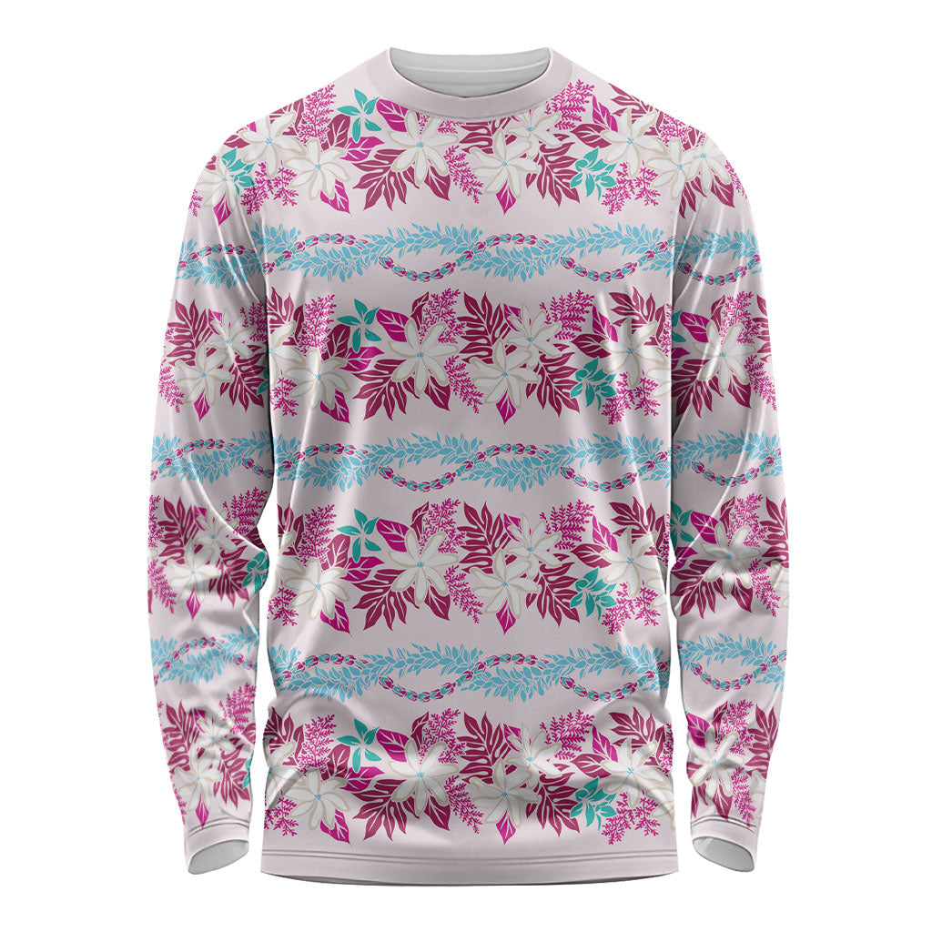 Monstera Tiare Plumeria Lei Pattern Long Sleeve Shirt Pink Version