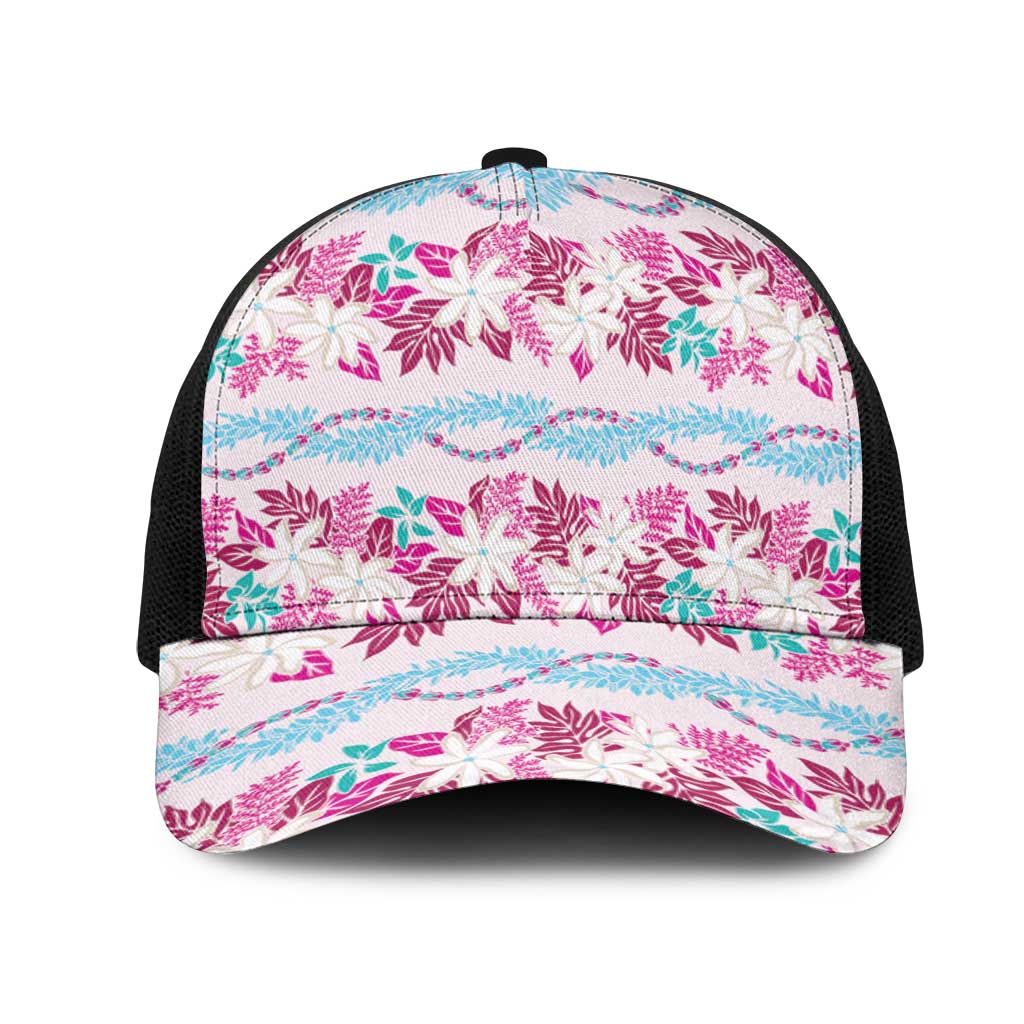 Monstera Tiare Plumeria Lei Pattern Mesh Trucker Cap Pink Version LT01 One Size Black Pink - Polynesian Pride