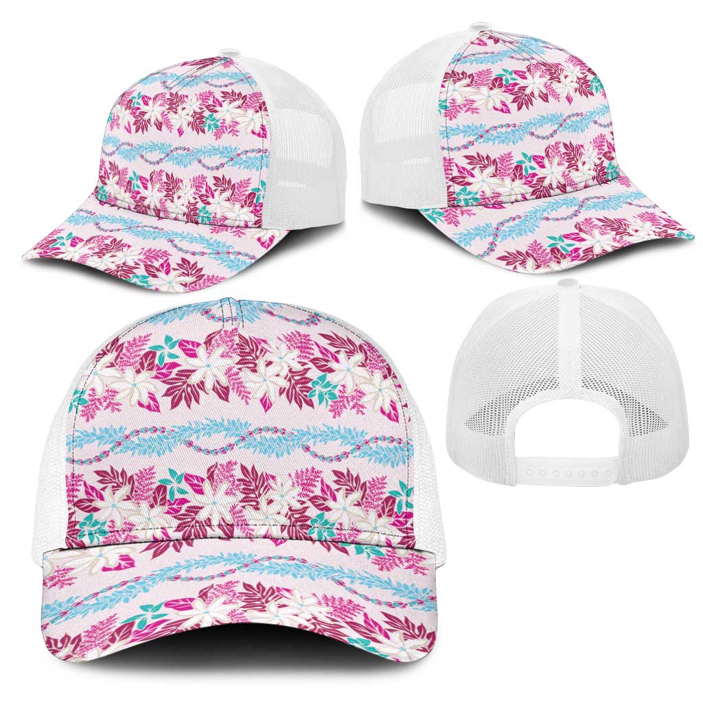Monstera Tiare Plumeria Lei Pattern Mesh Trucker Cap Pink Version LT01 - Polynesian Pride