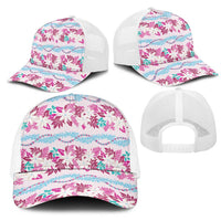 Monstera Tiare Plumeria Lei Pattern Mesh Trucker Cap Pink Version LT01 - Polynesian Pride