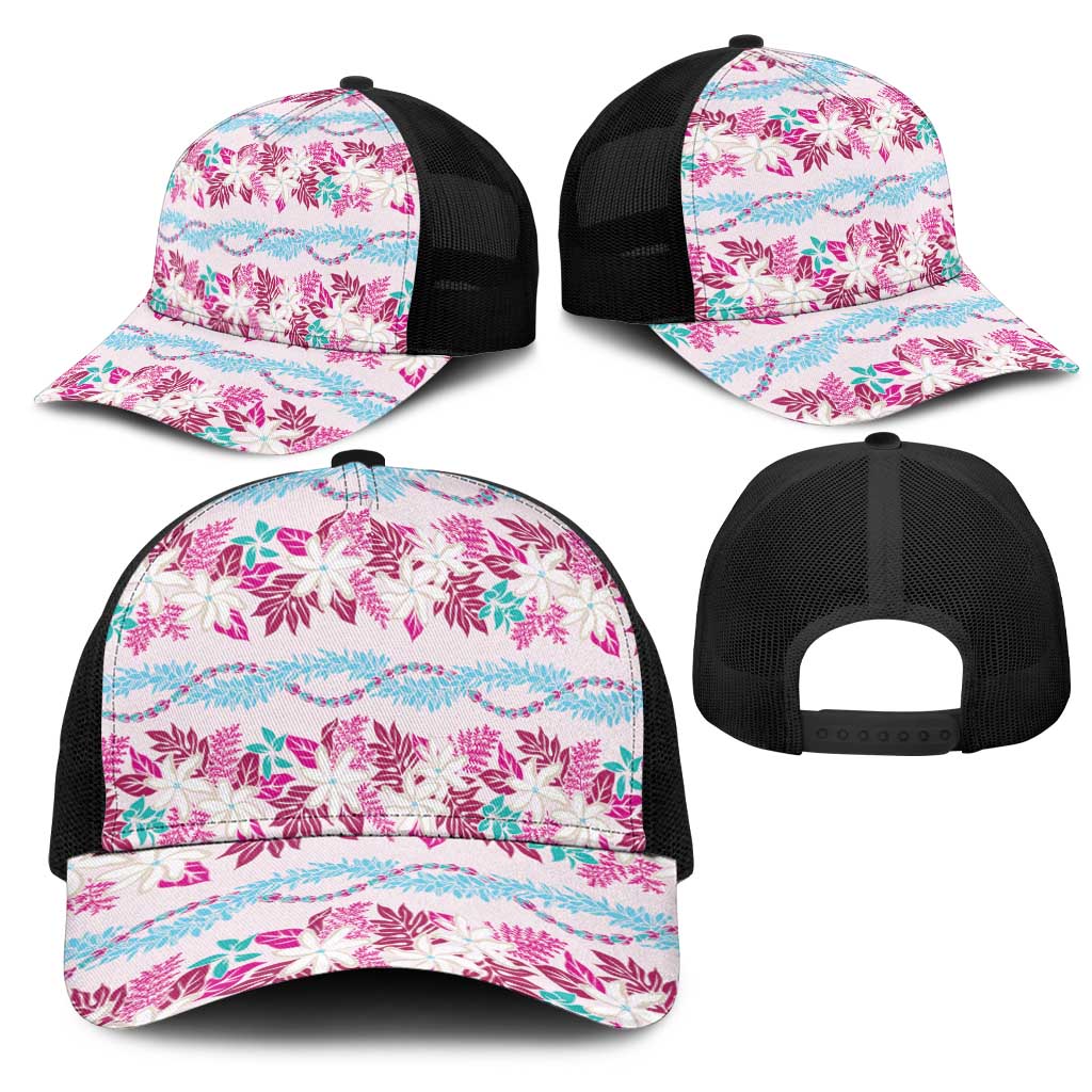 Monstera Tiare Plumeria Lei Pattern Mesh Trucker Cap Pink Version LT01 - Polynesian Pride