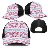 Monstera Tiare Plumeria Lei Pattern Mesh Trucker Cap Pink Version LT01 - Polynesian Pride