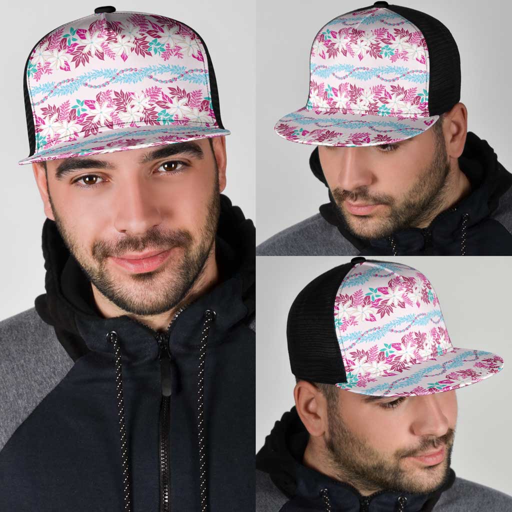 Monstera Tiare Plumeria Lei Pattern Mesh Trucker Cap Pink Version LT01 - Polynesian Pride