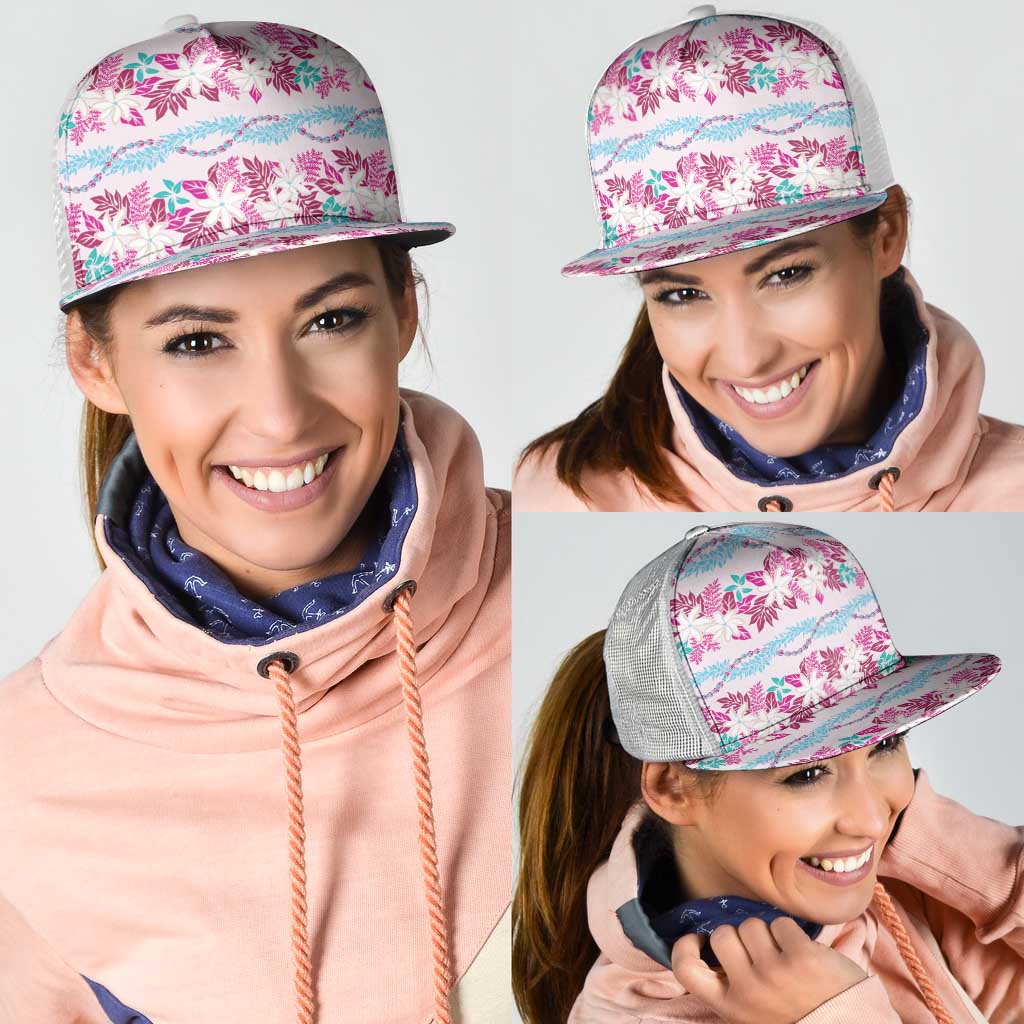 Monstera Tiare Plumeria Lei Pattern Mesh Trucker Cap Pink Version LT01 - Polynesian Pride