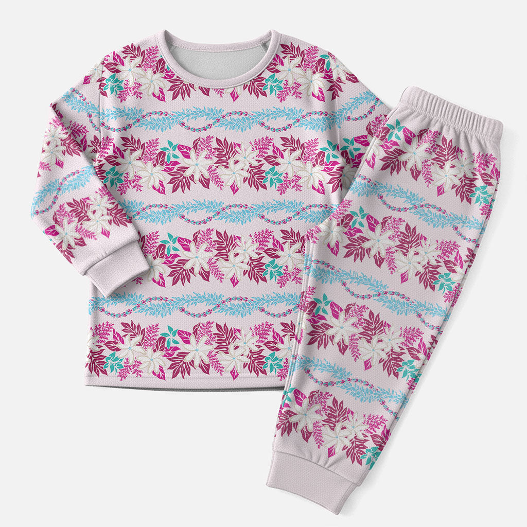Monstera Tiare Plumeria Lei Pattern Christmas Pajama Set Pink Version LT01 Men Pink - Polynesian Pride
