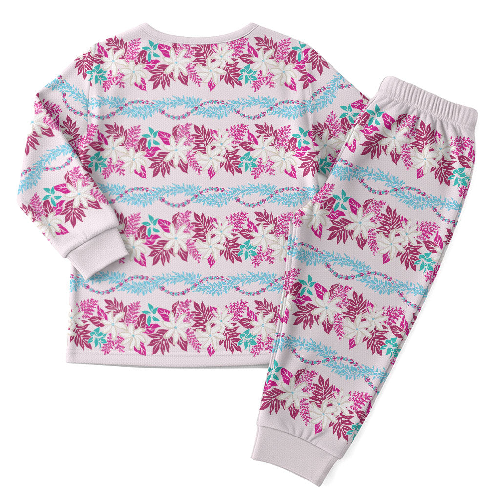 Monstera Tiare Plumeria Lei Pattern Christmas Pajama Set Pink Version LT01 - Polynesian Pride