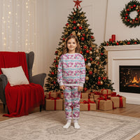 Monstera Tiare Plumeria Lei Pattern Christmas Pajama Set Pink Version LT01 Kid Pink - Polynesian Pride
