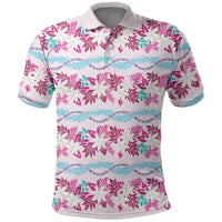 Monstera Tiare Plumeria Lei Pattern Polo Shirt Pink Version LT01 Pink - Polynesian Pride
