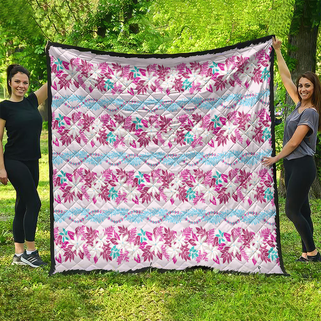 Monstera Tiare Plumeria Lei Pattern Quilt Pink Version LT01 - Polynesian Pride