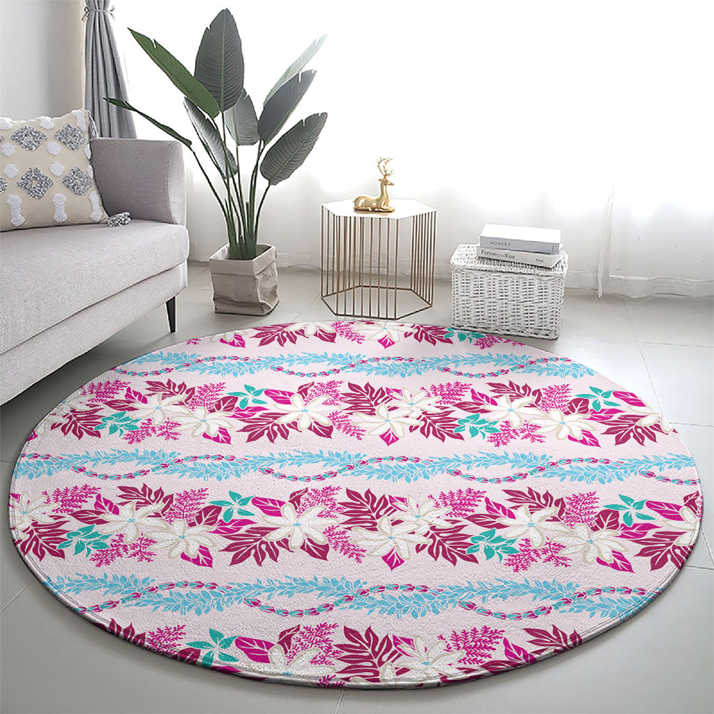 Monstera Tiare Plumeria Lei Pattern Round Carpet Pink Version LT01 - Polynesian Pride