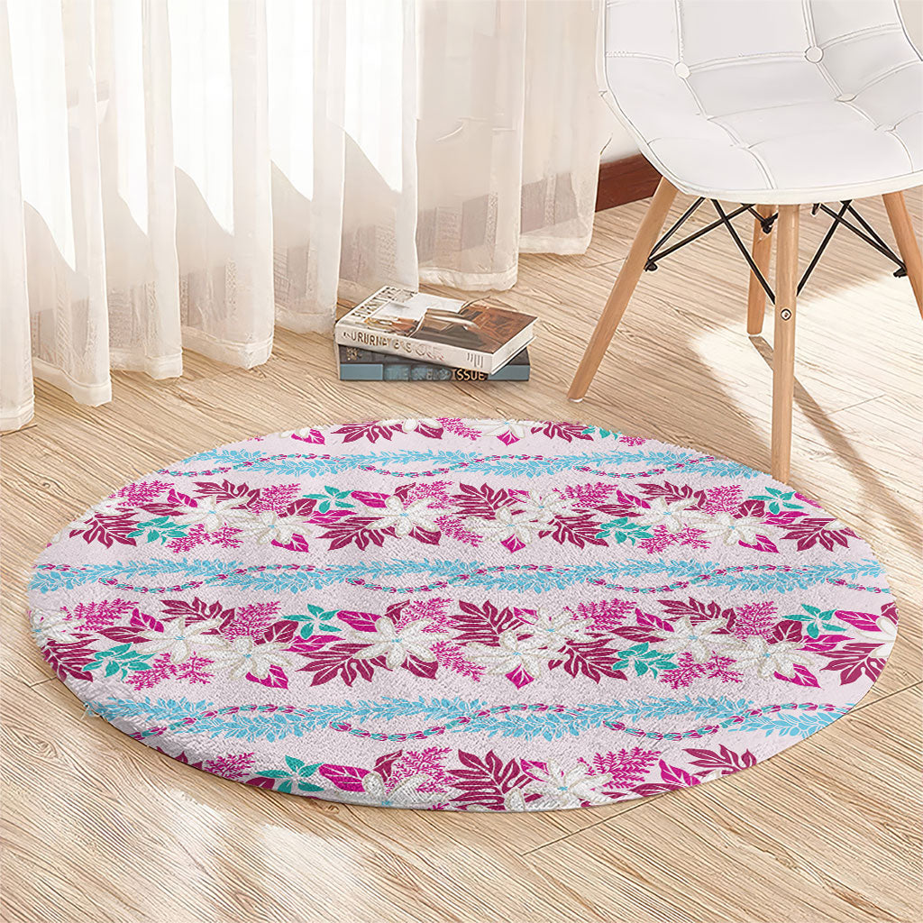 Monstera Tiare Plumeria Lei Pattern Round Carpet Pink Version LT01 - Polynesian Pride