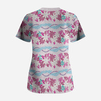 Monstera Tiare Plumeria Lei Pattern Scrub Top Pink Version