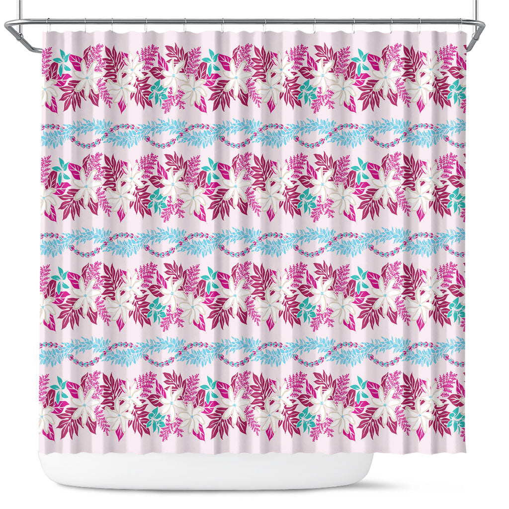 Monstera Tiare Plumeria Lei Pattern Shower Curtain Pink Version