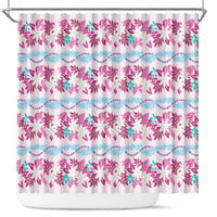 Monstera Tiare Plumeria Lei Pattern Shower Curtain Pink Version