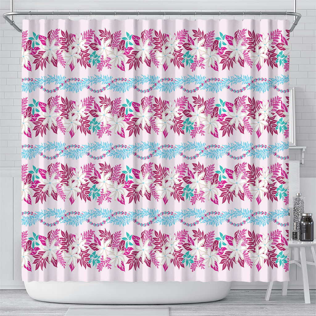 Monstera Tiare Plumeria Lei Pattern Shower Curtain Pink Version