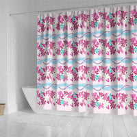 Monstera Tiare Plumeria Lei Pattern Shower Curtain Pink Version