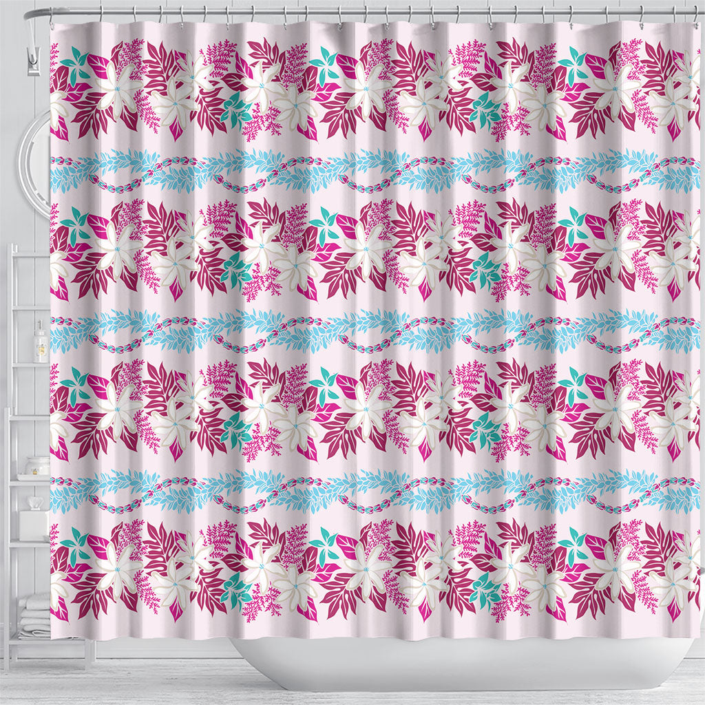 Monstera Tiare Plumeria Lei Pattern Shower Curtain Pink Version