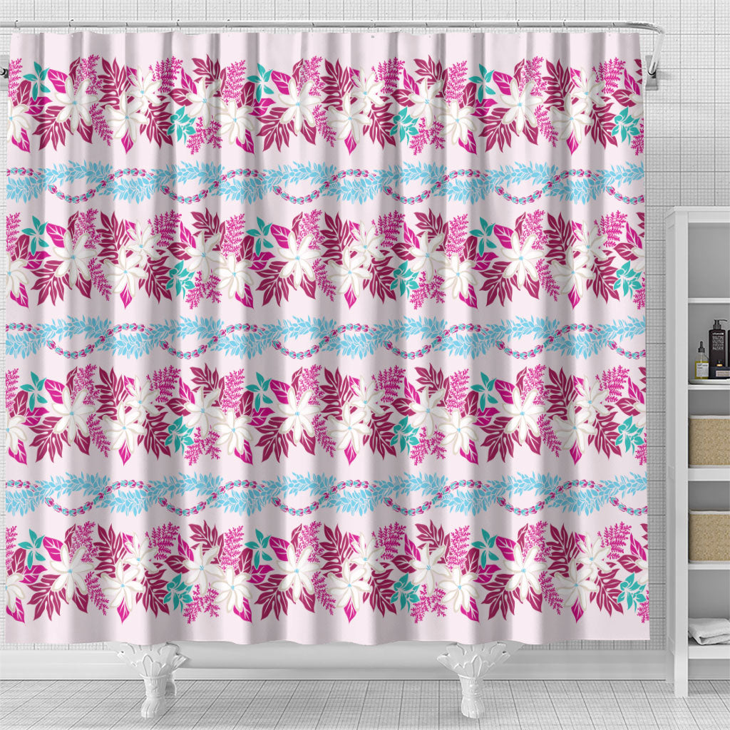 Monstera Tiare Plumeria Lei Pattern Shower Curtain Pink Version