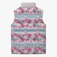 Monstera Tiare Plumeria Lei Pattern Sleeveless Puffer Jacket Pink Version LT01 - Polynesian Pride