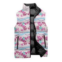 Monstera Tiare Plumeria Lei Pattern Sleeveless Puffer Jacket Pink Version LT01 - Polynesian Pride