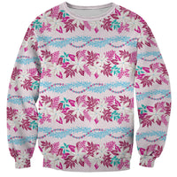 Monstera Tiare Plumeria Lei Pattern Sweatshirt Pink Version LT01 Unisex Pink - Polynesian Pride