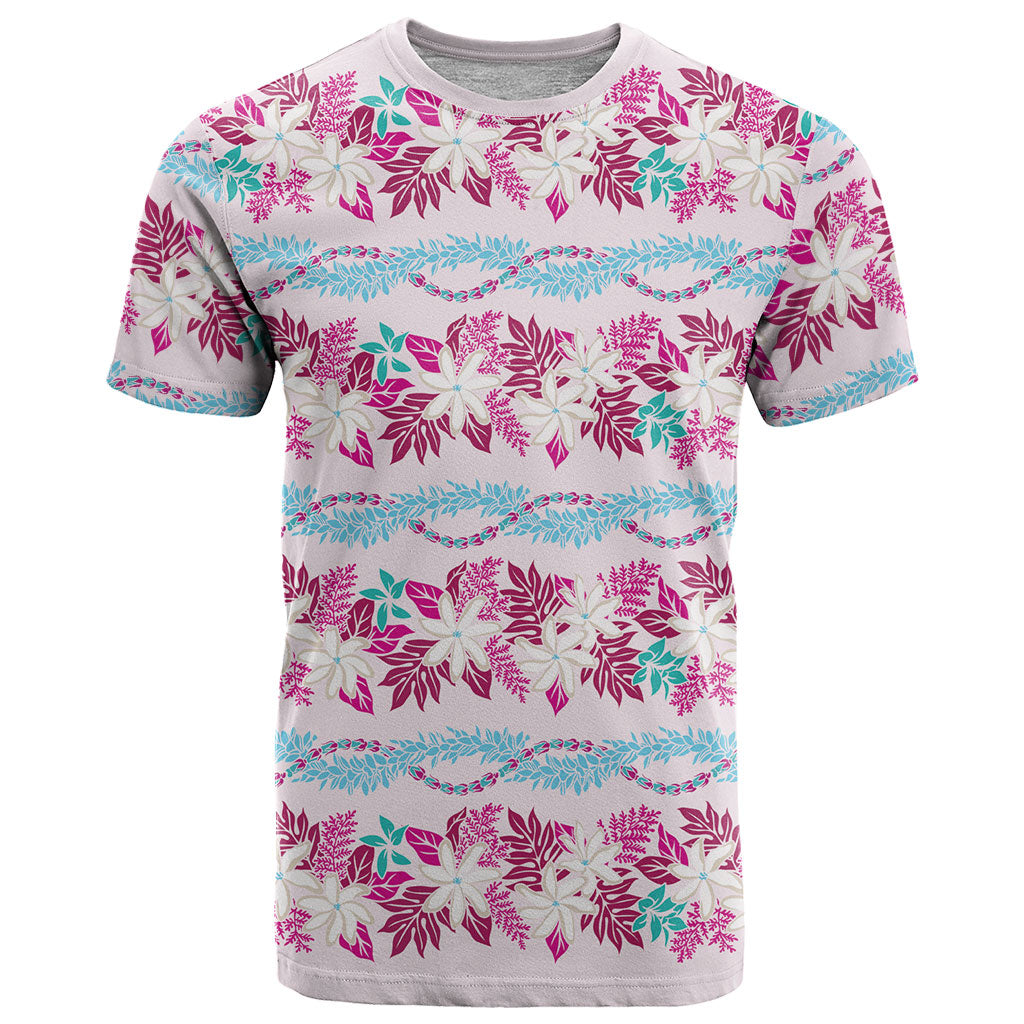 Monstera Tiare Plumeria Lei Pattern T Shirt Pink Version